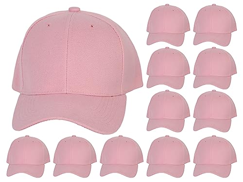 TOP HEADWEAR 12-Pack Adjustable Baseball Hat - color: Light Pink