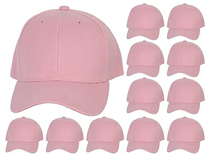 TOP HEADWEAR 12-Pack Adjustable Baseball Hat - color: Light Pink
