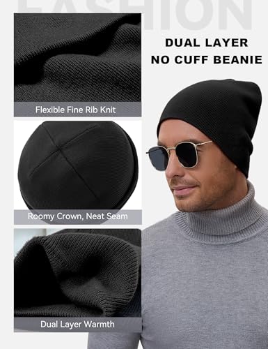 ROYBENS 100% Cotton No Cuff Beanie Hat Men Women, Fisherman Skull Cap - color: Black