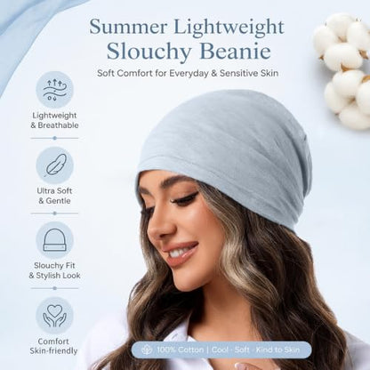 vidsel 100% Cotton Slouchy Beanie, Lightweight Summer Hats for Women Men - color: 1pc Light Blue, size: Medium