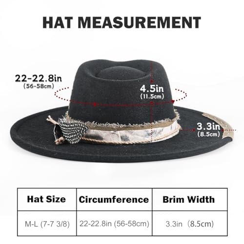 Big Brim Fedora Mens Women Boho Hat Handmade Dress Up Hats - color: 2black