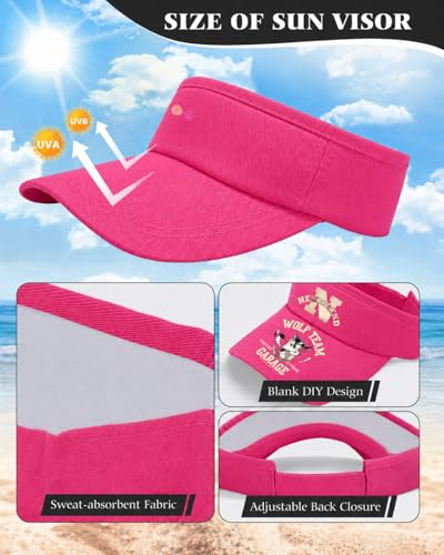 12 Pack Sun Visor Hats Softball Adjustable Cap Sun Protection for Women Men - color: Hot Pink