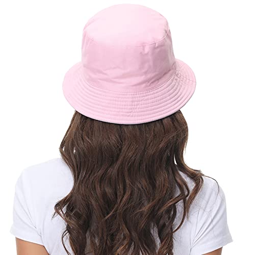 Women Reversible Bucket Hat, Summer Sun Hat for Women - color: Black- Pink