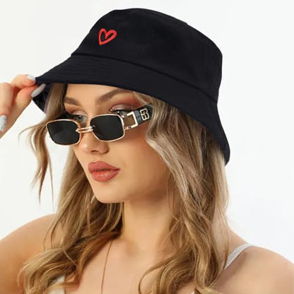 XYIYI 2 Pack Unisex Bucket Hat for Women Men Summer Beach Fishing Hat Sun Hat - color: Heart Black Beige