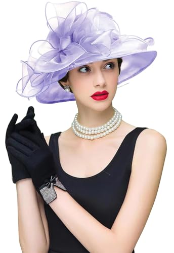 Women's Kentucky Derby Church Dress Hat Wide Brim Leaf Flower Bridal Shower Hat - color: S2-violet