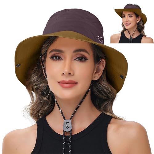 Sun Hats for Women Bucket Hat UV Protection Fishing Hat Wide Brim Safari Hats 2 in 1 Zip-Off Sun Visor Hats UPF 50+ - color: 1pack-brown Wine