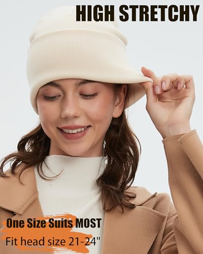 100% Cotton Beanie Lengthen Cuffed Beanies Knit Winter Hats Unisex - color: 1-beige