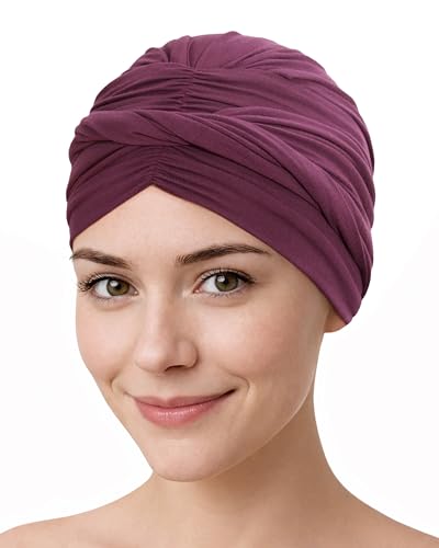 CAPLORD Head Cover for Women – Pre-Tied Turban Wrap | Chemo Headwear for Cancer, Hair Loss & Alopecia | Skull Cap Beanie Hat - color: Plum