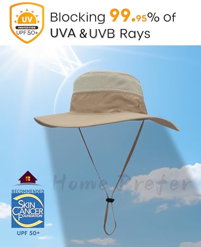 Home Prefer UPF 50+ Men's Sun Hat Wide Brim Bucket Hat UV Protection Hat for Mens Womens Beach Safari Gardening Golf Fishing - color: Milk Khaki