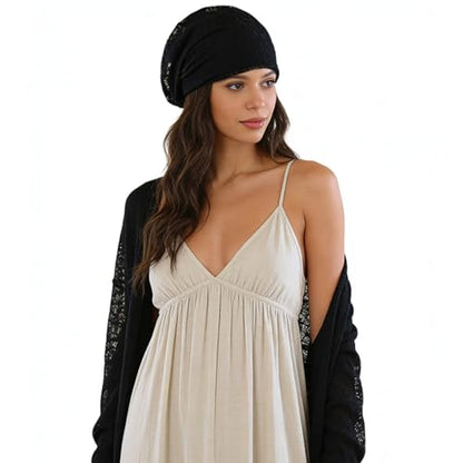 Crochet Slouchy Beanie Hat Turbans Headware for Women - color: Bea11 - Black