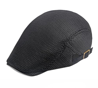 DIYDECAL Mens Breathable Mesh Summer Hat Adjustable Newsboy Beret Ivy Cap Cabbie Flat Cap - color: Black