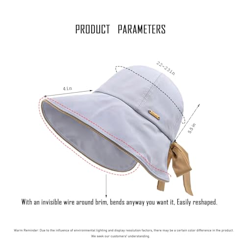 Wide Brim Hats for Woman Foldable Hats Sun Hats for Women uv Protection Bowknot Bucket hat Adjustable hat with Ponytail Hole - color: Grey