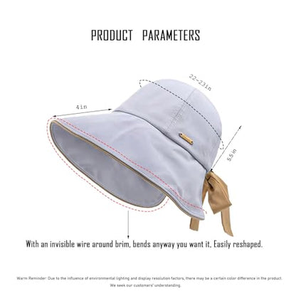 Wide Brim Hats for Woman Foldable Hats Sun Hats for Women uv Protection Bowknot Bucket hat Adjustable hat with Ponytail Hole - color: Grey