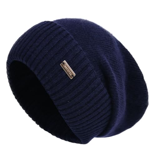 jaxmonoy Slouchy Beanies for Women Winter Lightweight Ladies Knit Hat Cuffed Soft Warm Slouch Beanie Cap - Brown - color: Navy