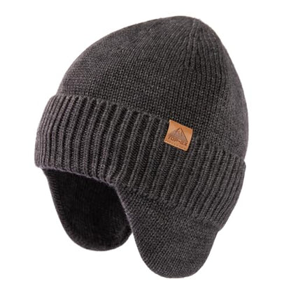 TOP-EX DryKnit™ 80% Merino Wool Waterproof Ear Flap Beanie M/L/XL - color: 95562_grey+gift Box, size: Medium-Large
