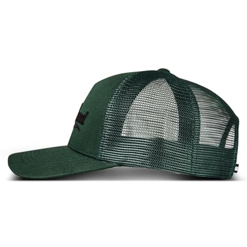 Lucky Brand Trucker Hat | Snapback | Adjustable | Mesh Back | Retro | Baseball Cap | Golf | Fishing | American Heritage - color: Born in America - Green