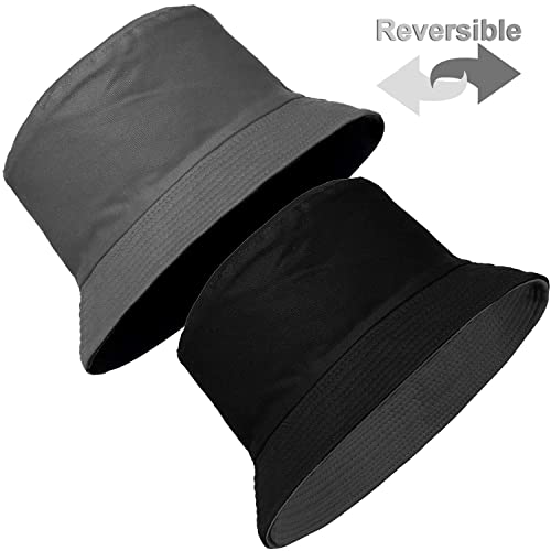 Falari Reversible Bucket Hat for Men Women Summer Travel Beach Outdoor Fishing Hat 100% Cotton - color: X1905-dark Grey/Black