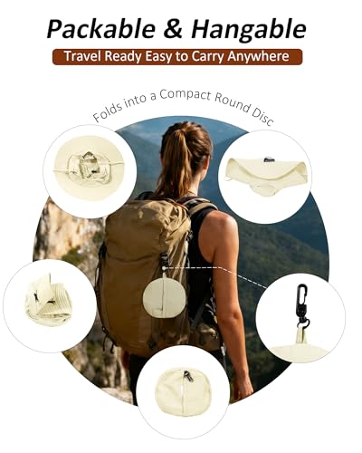 Womens Sun Hat Ponytail Packable UPF 50+ Waterproof Bucket Hat with Ponytail Hole for Beach Hiking Travel - color: Begie