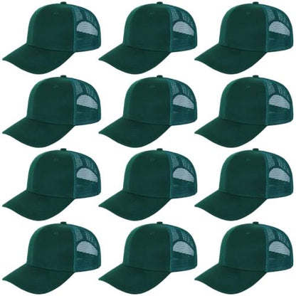 ZH 12 Pack Mesh Trucker Hats, Bulk Baseball Caps for Men and Women, Trucker Cap Wholesale - color: Dark-green