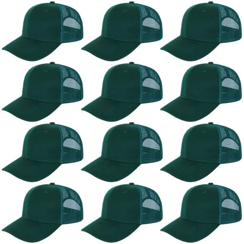 ZH 12 Pack Mesh Trucker Hats, Bulk Baseball Caps for Men and Women, Trucker Cap Wholesale - color: Dark-green