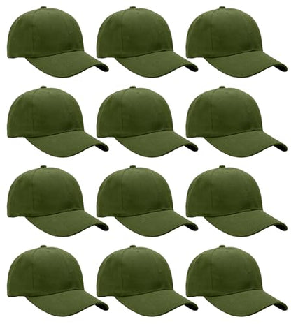 Falari Wholesale Bulk Lot 12-Pack Baseball Cap Adjustable Size Plain Blank Solid Color - color: Army Green