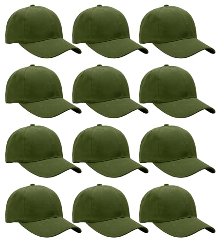 Falari Wholesale Bulk Lot 12-Pack Baseball Cap Adjustable Size Plain Blank Solid Color - color: Army Green
