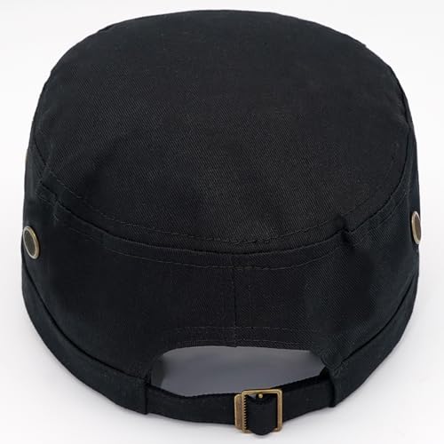 Unisex Cadet Army Cap Adjustable Flat Top Cap Washed Cotton Military Hat Baseball Cap - color: Black 3