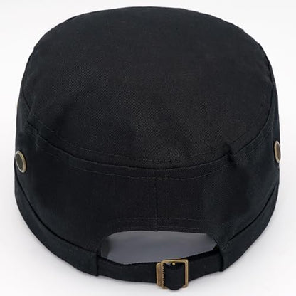 Unisex Cadet Army Cap Adjustable Flat Top Cap Washed Cotton Military Hat Baseball Cap - color: Black 3