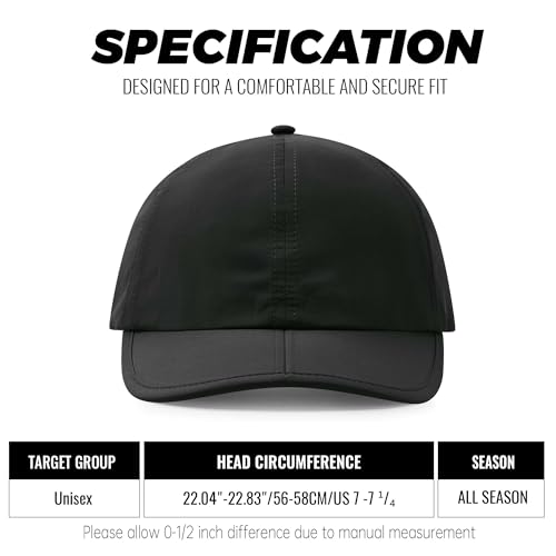Clakllie Quick Dry 5 Panel Cap for Men Summer Folding Outdoor Hat Breathable Baseball Cap Unstructured Running Hiking Hats - color: Cduk-bssq2582-black
