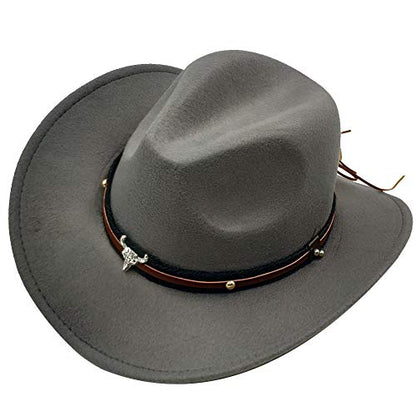 Men & Women's Fur Felt Cowboy Hat Wide Brim Western Outback - color: Grey
