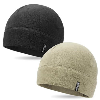 OUTDOOR SHAPING 2 Pack Tactical Fleece Watch Caps, Winter Beanies - color: Black+olive