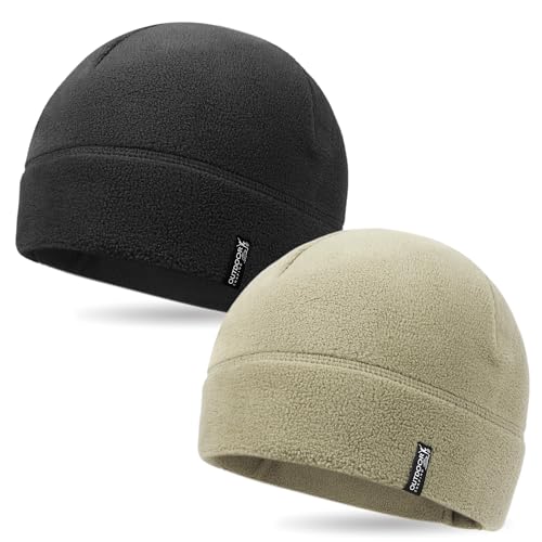 OUTDOOR SHAPING 2 Pack Tactical Fleece Watch Caps, Winter Beanies - color: Black+olive