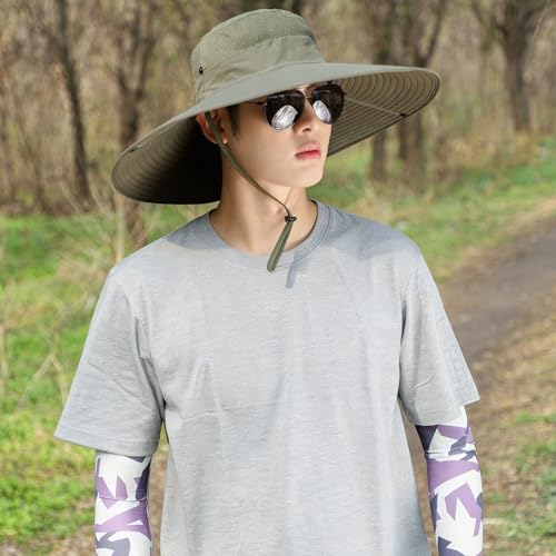 HUAMULAN Men Women 6" Wide Brim Sun Protection Hat Summer Fishing Hats - color: B6-004-green