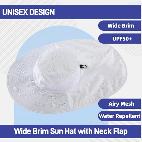 Home Prefer Outdoor UPF50+ Sun Hat Wide Brim Mesh Fishing Hat with Neck Flap - color: White