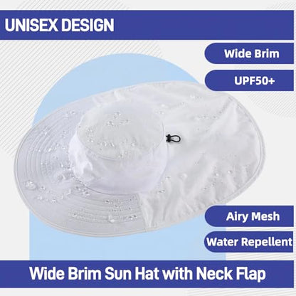 Home Prefer Outdoor UPF50+ Sun Hat Wide Brim Mesh Fishing Hat with Neck Flap - color: White
