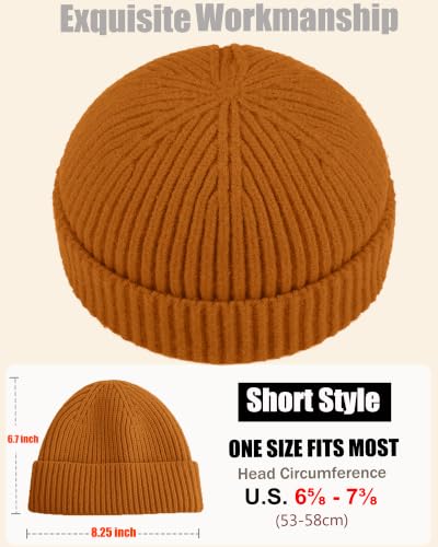 50% Wool Knit Short Fisherman Beanie for Men Women Warm Winter Hat - color: 1pcs Camel