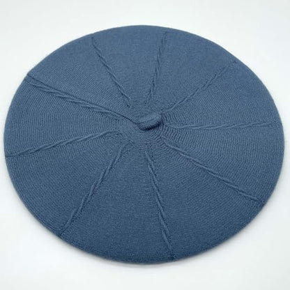 Women's Knitted Beret, French Style Double Layer Winter Autumn Warm and Soft Beanie Hat Cap - color: Denim Blue