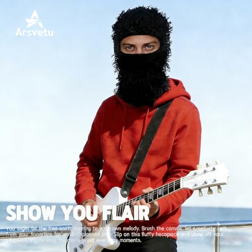 Distressed Ski Mask Balaclava, Yeat Shiesty Knitted Full-Face Mask - color: Black