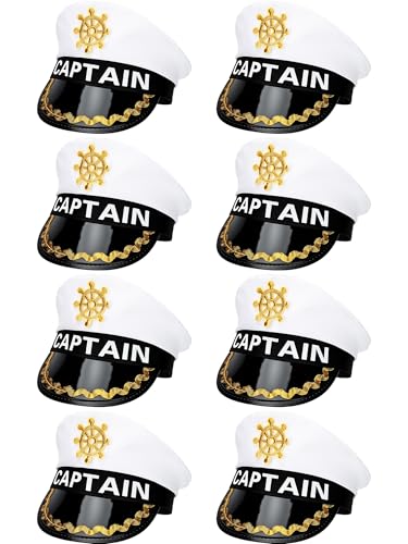 8 Pieces Captain Hats Adjustable White Sailors Navy Marine Admiral Caps for Yacht Theme Party Costume Accessory - color: Style 13