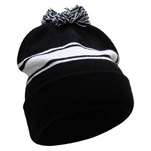 e4Hats.com Striped Pom 12 inch Cuff Long Beanie - color: Black White