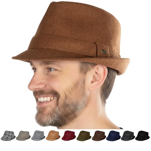 Funky Junque Mens Wool Blend Fedora, Vintage Winter Dress Hat - color: Light Brown, size: 6 3/4-7 1/8