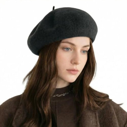 French Wool Beret Hats for Women Man - color: L-black
