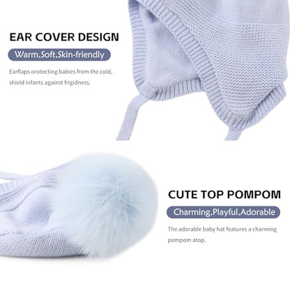 JANGANNSA Basic Winter Baby Boy Beanie Pompom Knit Girl Hat Kid Earflap Cap - color: Skyblue Hat, size: 2-5T