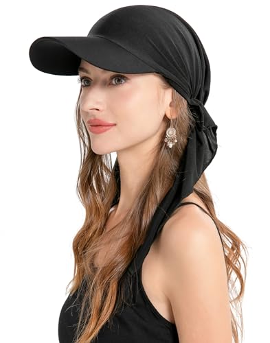 ZLYC Chemo Headwear for Women Brim Visor Head Scarf Pre Tied Headwraps Lightweight Skull Cap - color: Solid Black
