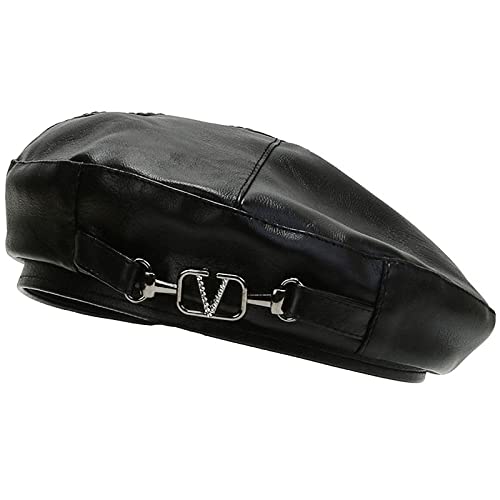 XYIYI Beret Hats PU Leather French Beret Cap Artist Beanie Hat for Women Girls - color: Black