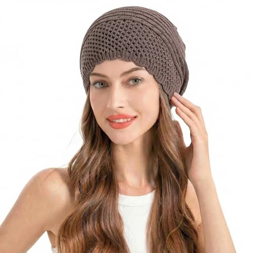 ZLYC Crochet Slouchy Beanie for Women Soft Lightweight Skull Cap - color: Plain Gray