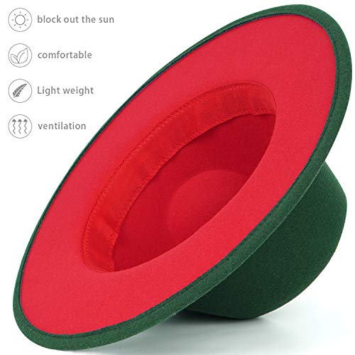 Trendy Fedora Hats for Men & Women Wide Brim Felt Hat Dress Panama Hat Two Tone Fedora - color: A Dark Green-red, size: Large-X-Large