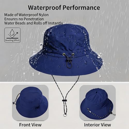 Honnesserry Bucket Hats for Woman Men Outdoor UV Sun Protection Hat Nylon - color: Navy Blue