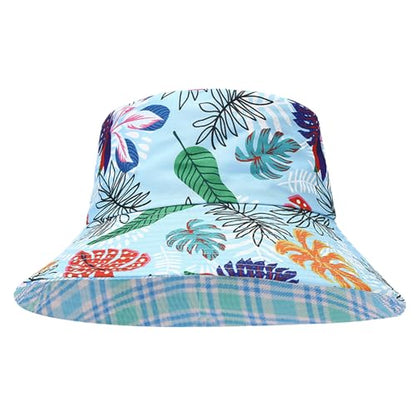 Bucket Hat for Women Men, Cotton Reversible Double Side Wear Sun Hats Beach Fisherman Hat - color: Checkered Print Green