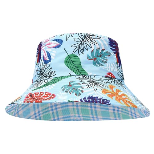 Bucket Hat for Women Men, Cotton Reversible Double Side Wear Sun Hats Beach Fisherman Hat - color: Checkered Print Green